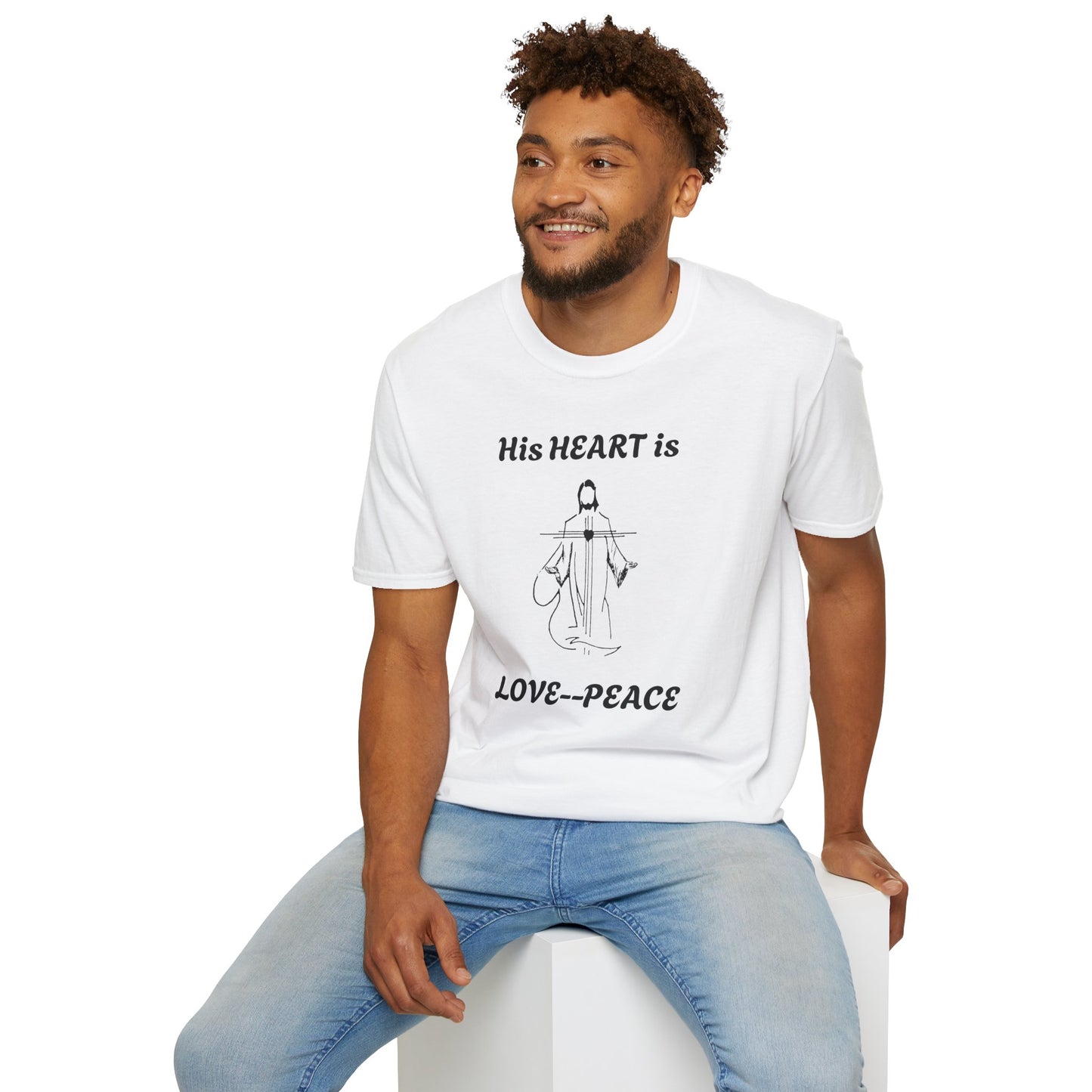 His Heart is Love-Peace Graphic T-Shirt, Unisex Spiritual Tee, Positive Vibe Shirt, Casual Gift for Friends and Family, Unique Faith Apparel