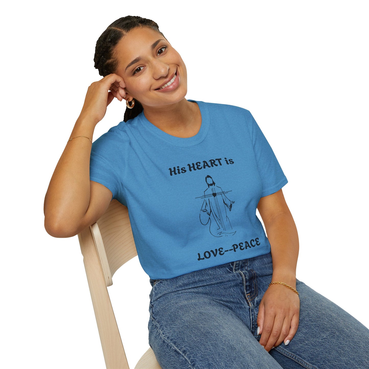 His Heart is Love-Peace Graphic T-Shirt, Unisex Spiritual Tee, Positive Vibe Shirt, Casual Gift for Friends and Family, Unique Faith Apparel
