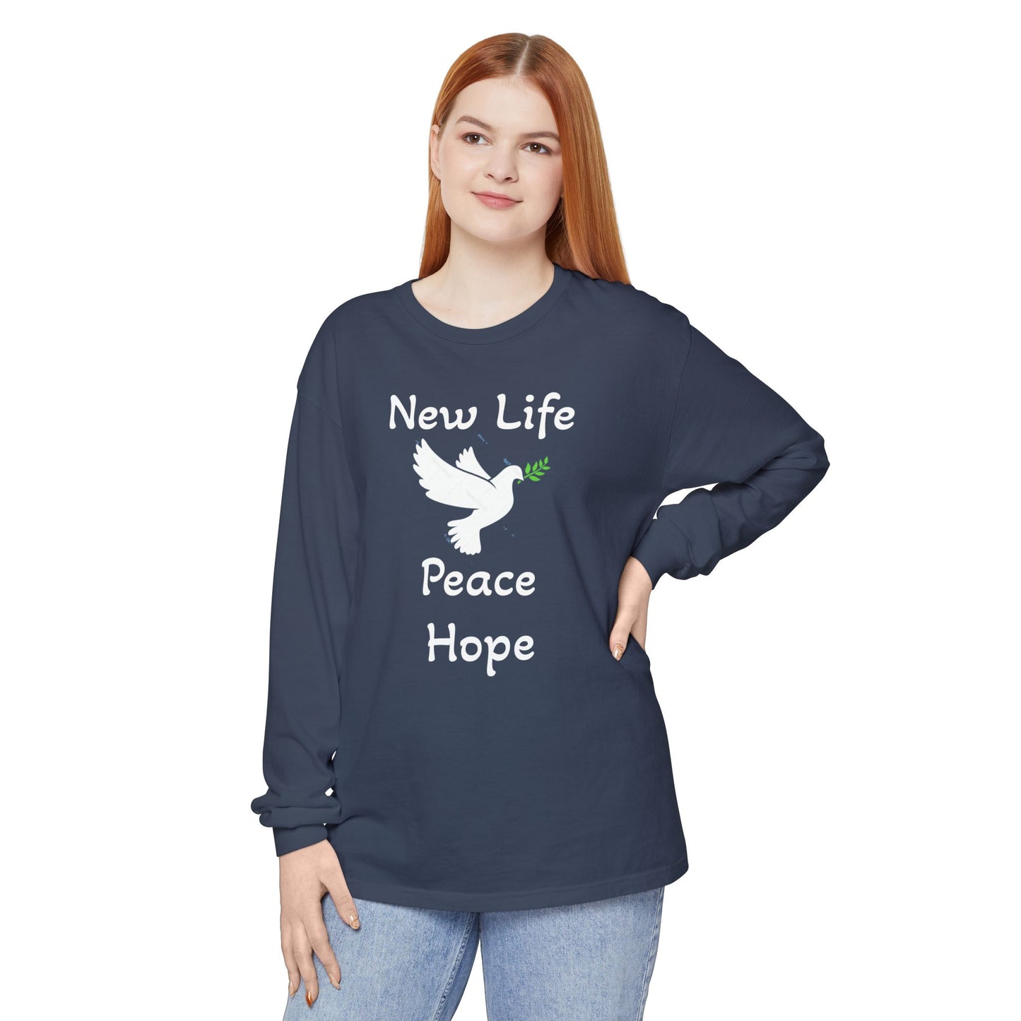 New Life-Peace Hope-Dove with Olive Branch Long Sleeve T-Shirt