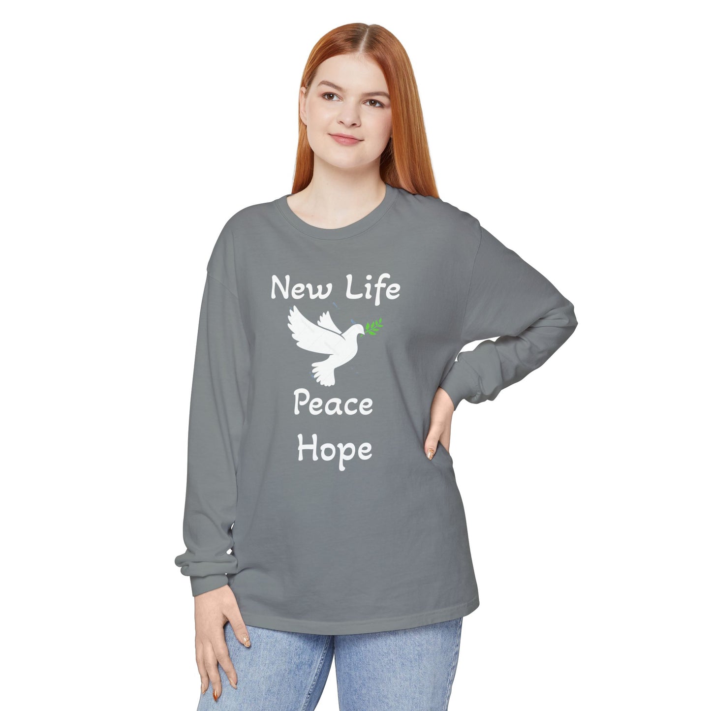 New Life-Peace Hope-Dove with Olive Branch Long Sleeve T-Shirt