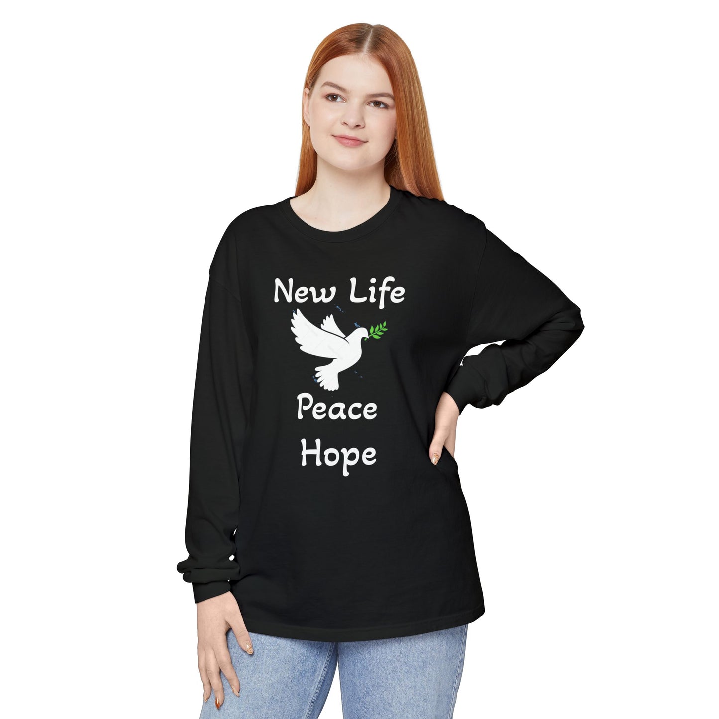 New Life-Peace Hope-Dove with Olive Branch Long Sleeve T-Shirt