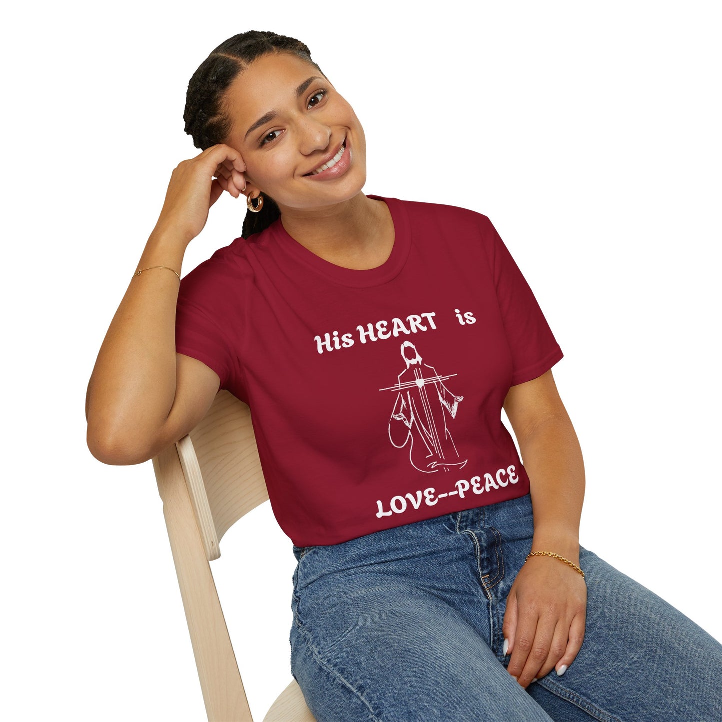 Christian Graphic Jesus  "His Heart is Love Peace" T-shirt