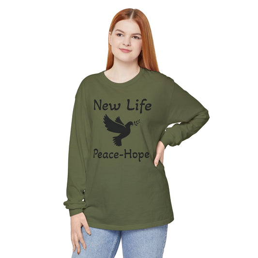 New Life- Peace Hope- Dove with Olive Branch Long Sleeve T-Shirt