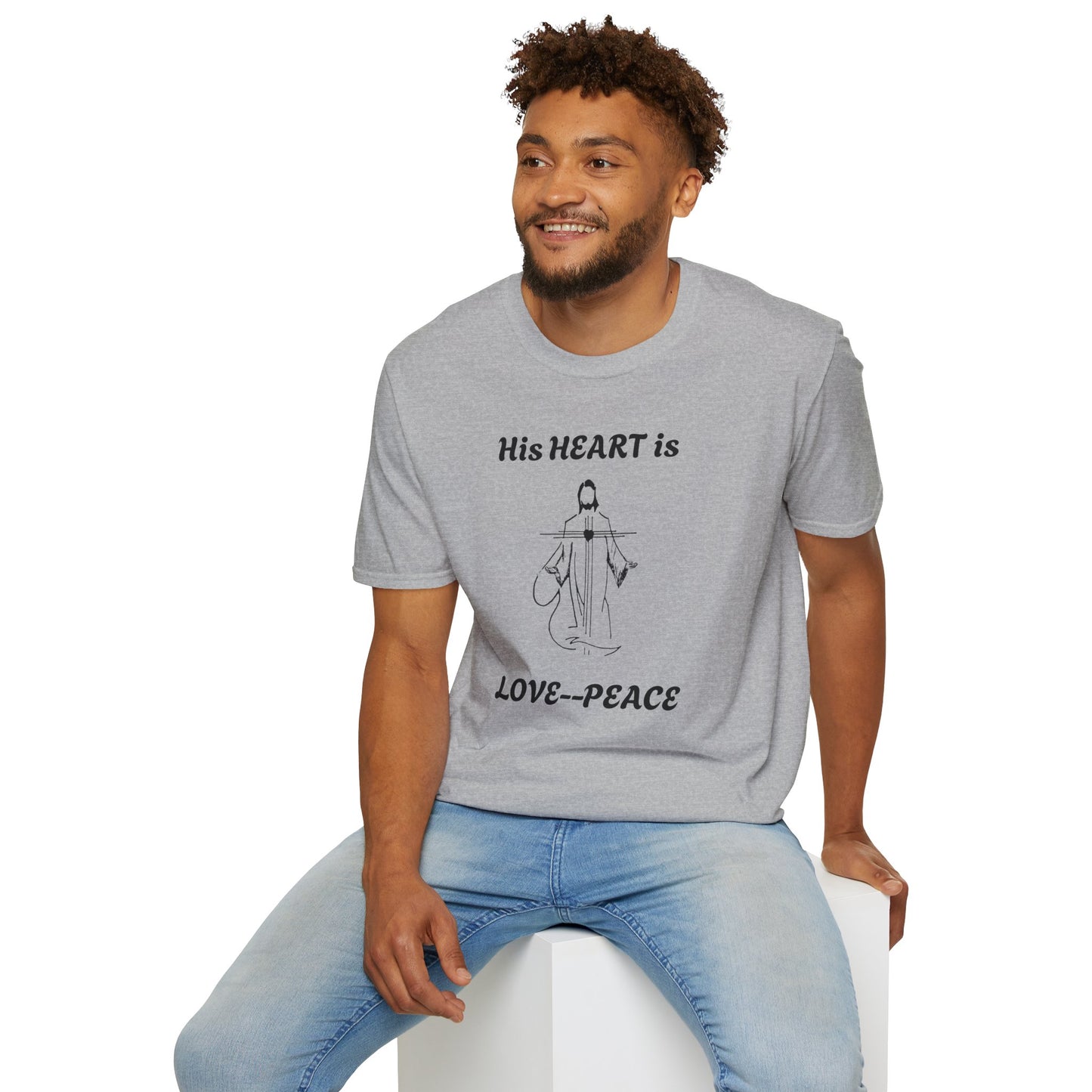 His Heart is Love-Peace Graphic T-Shirt, Unisex Spiritual Tee, Positive Vibe Shirt, Casual Gift for Friends and Family, Unique Faith Apparel