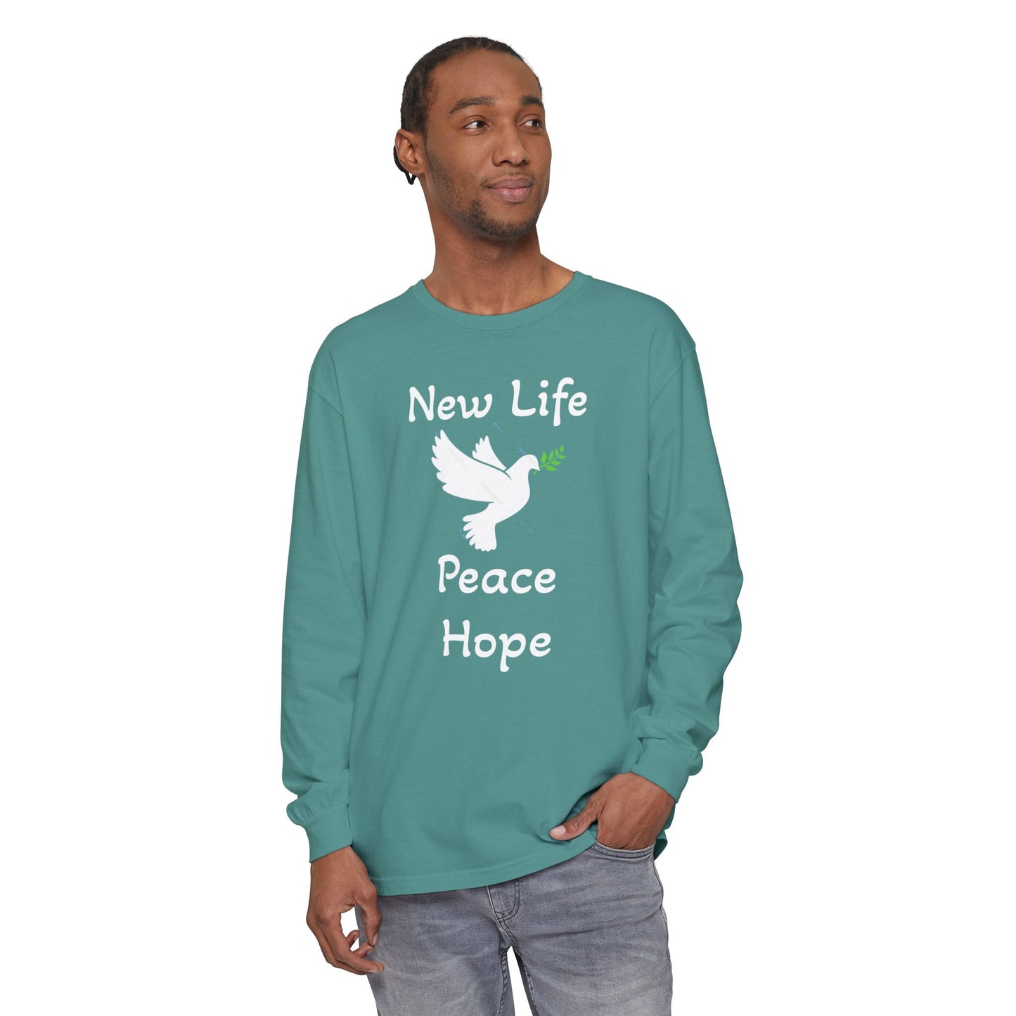 New Life-Peace Hope-Dove with Olive Branch Long Sleeve T-Shirt