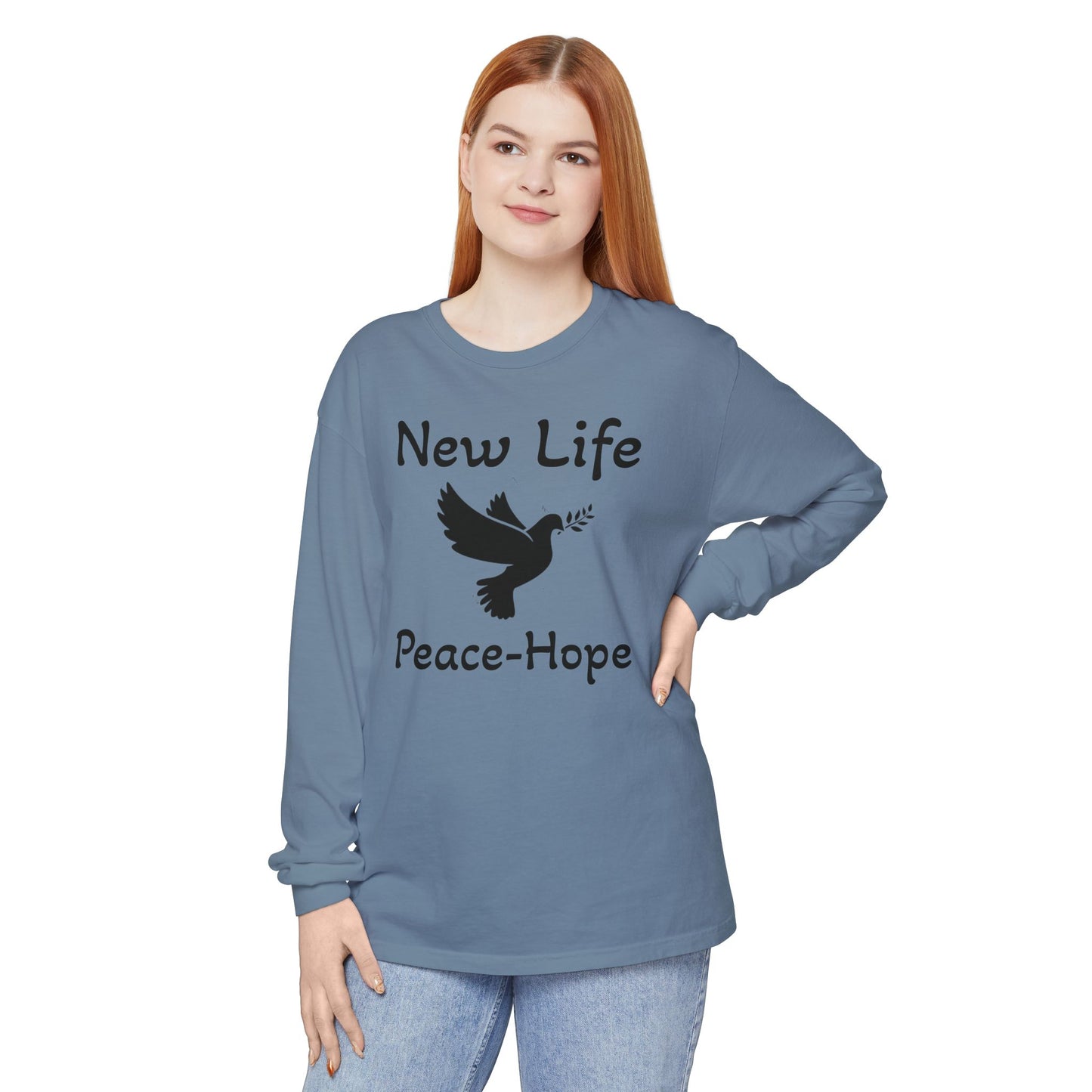 New Life- Peace Hope- Dove with Olive Branch Long Sleeve T-Shirt