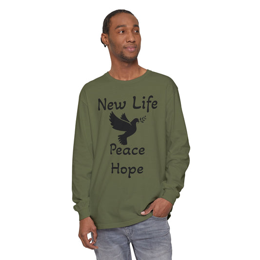 New Life- Peace Hope- Dove with Olive Branch Long Sleeve T-Shirt