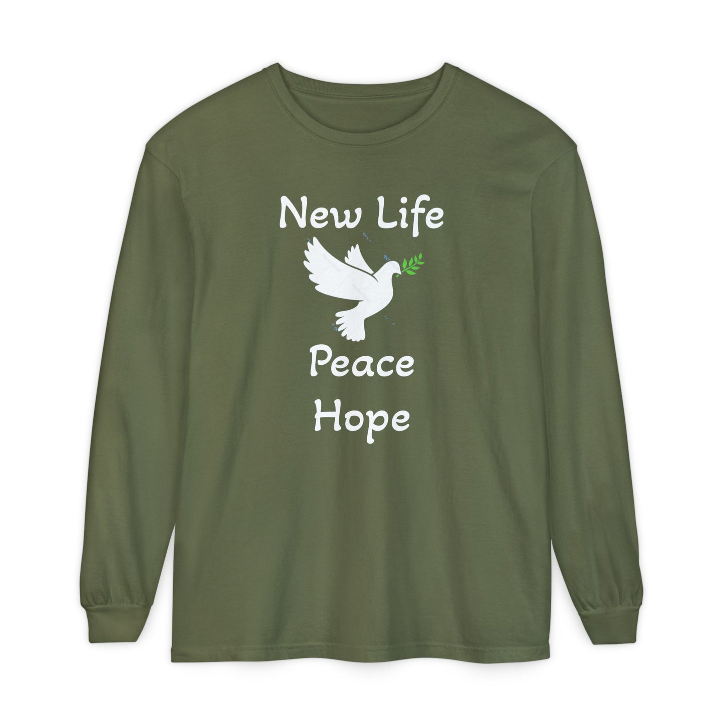 New Life-Peace Hope-Dove with Olive Branch Long Sleeve T-Shirt