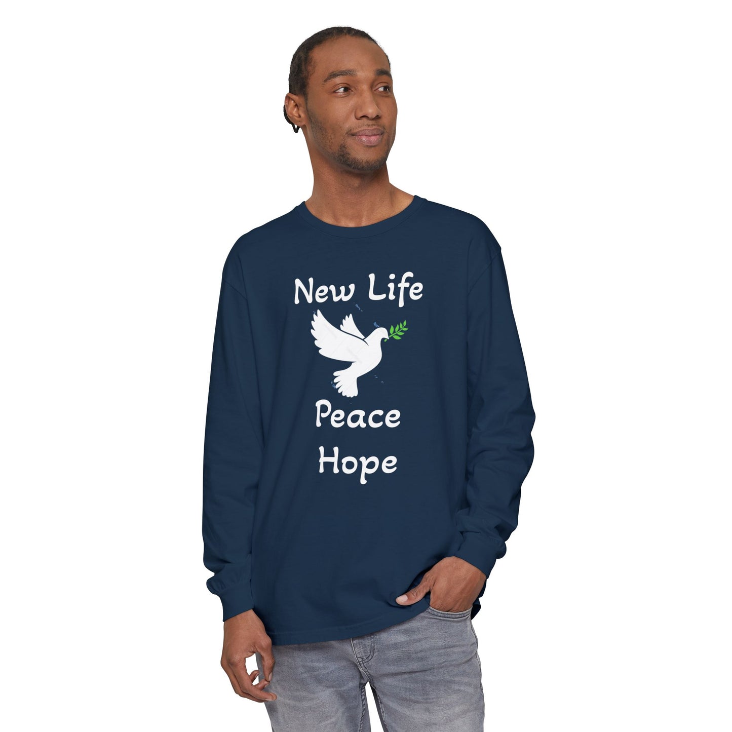 New Life-Peace Hope-Dove with Olive Branch Long Sleeve T-Shirt