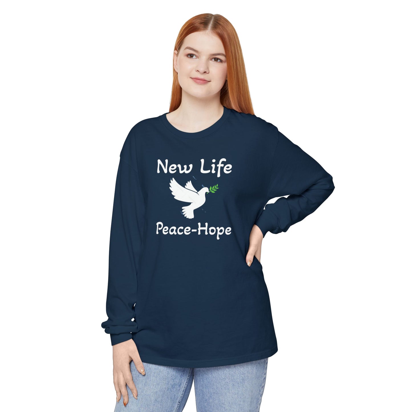 New Life-Peace Hope-Dove with Olive Branch Long Sleeve T-Shirt
