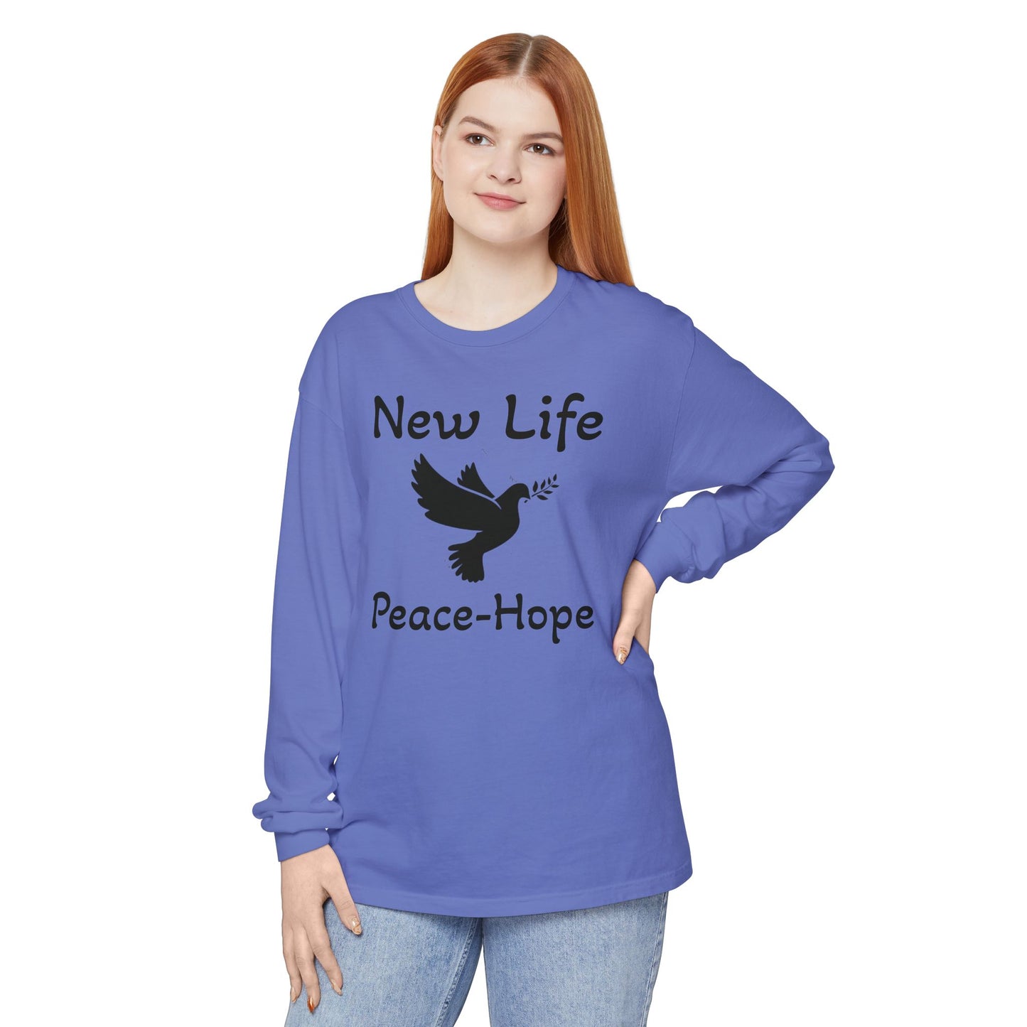 New Life- Peace Hope- Dove with Olive Branch Long Sleeve T-Shirt