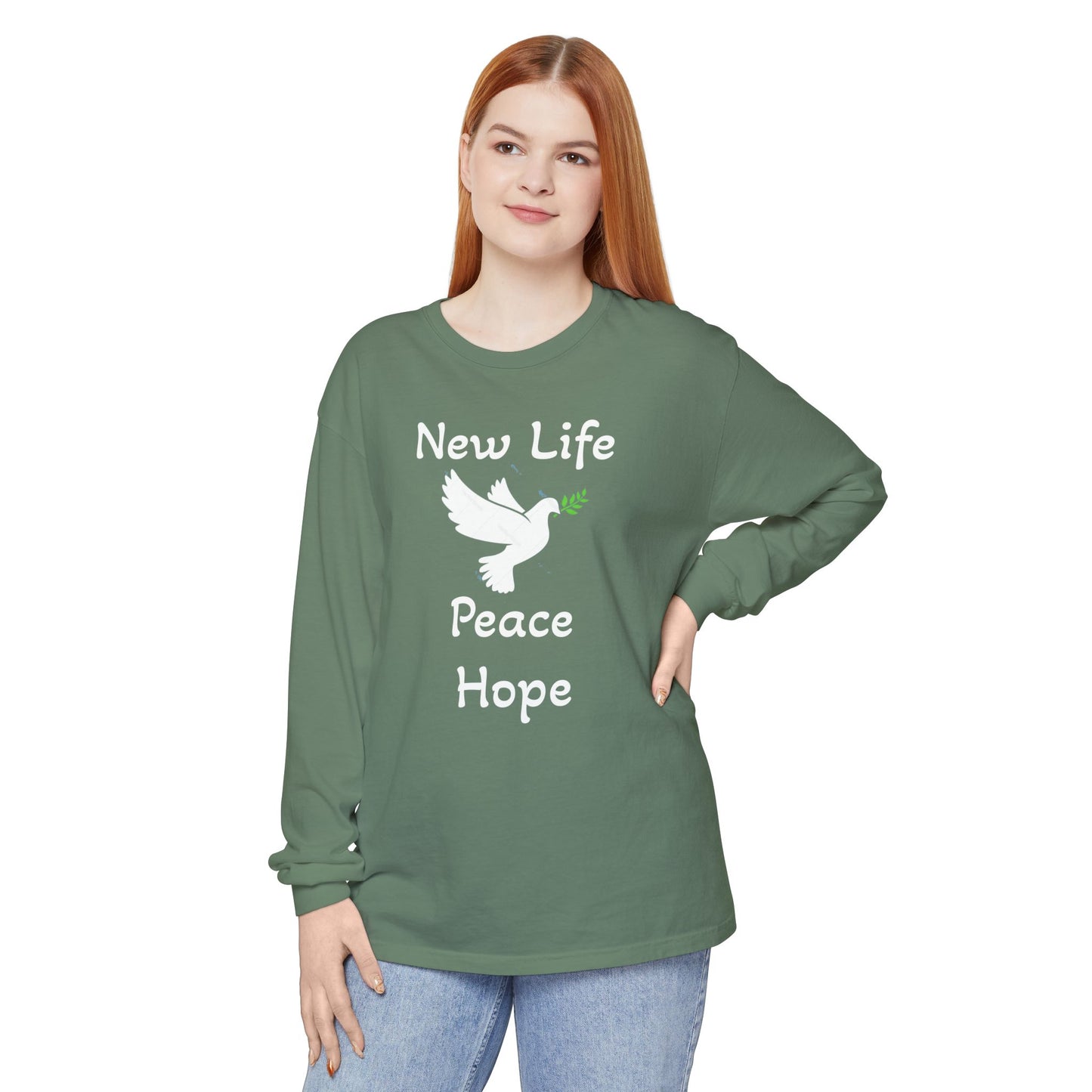 New Life-Peace Hope-Dove with Olive Branch Long Sleeve T-Shirt