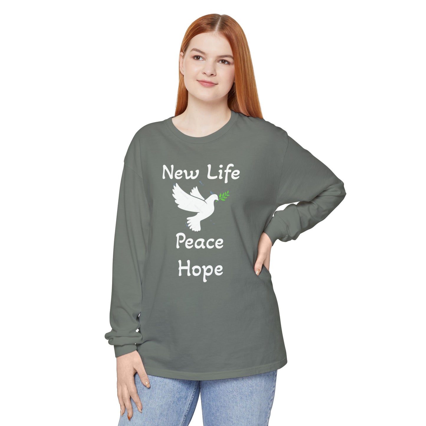New Life-Peace Hope-Dove with Olive Branch Long Sleeve T-Shirt