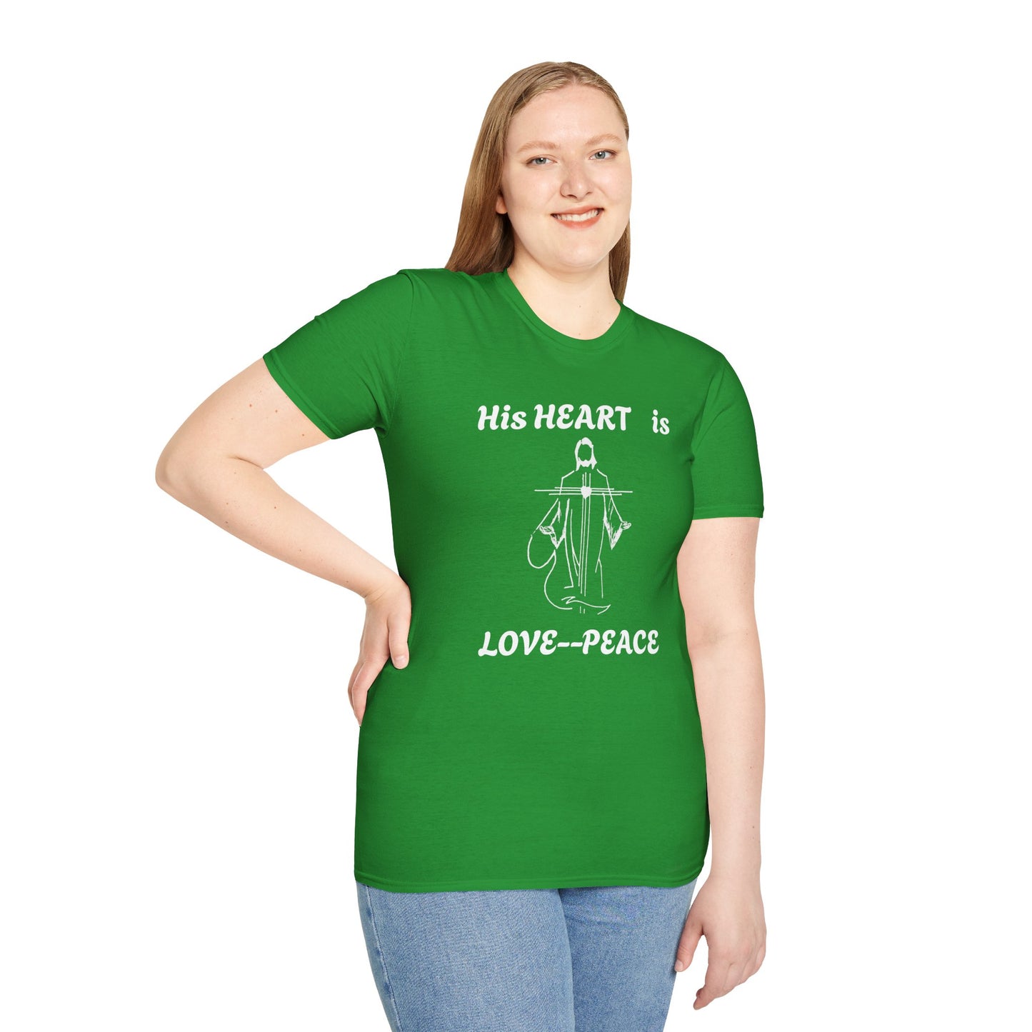 Christian Graphic Jesus  "His Heart is Love Peace" T-shirt