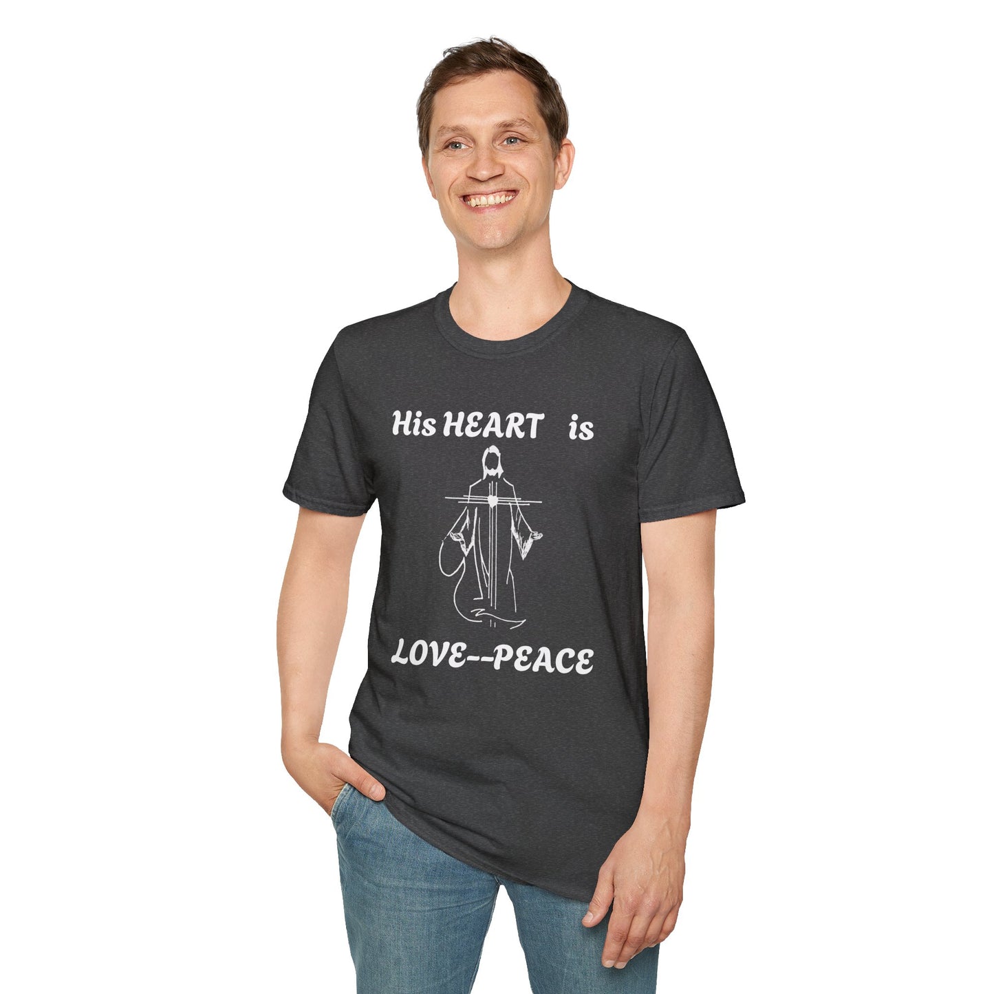 Christian Graphic Jesus  "His Heart is Love Peace" T-shirt