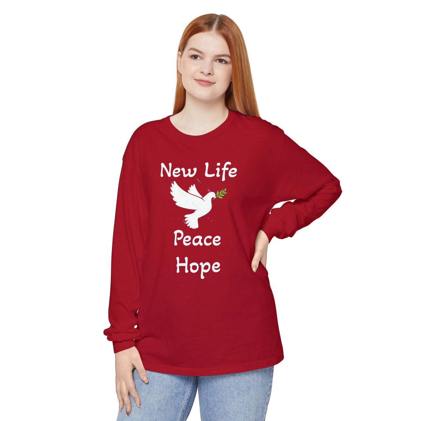 New Life-Peace Hope-Dove with Olive Branch Long Sleeve T-Shirt