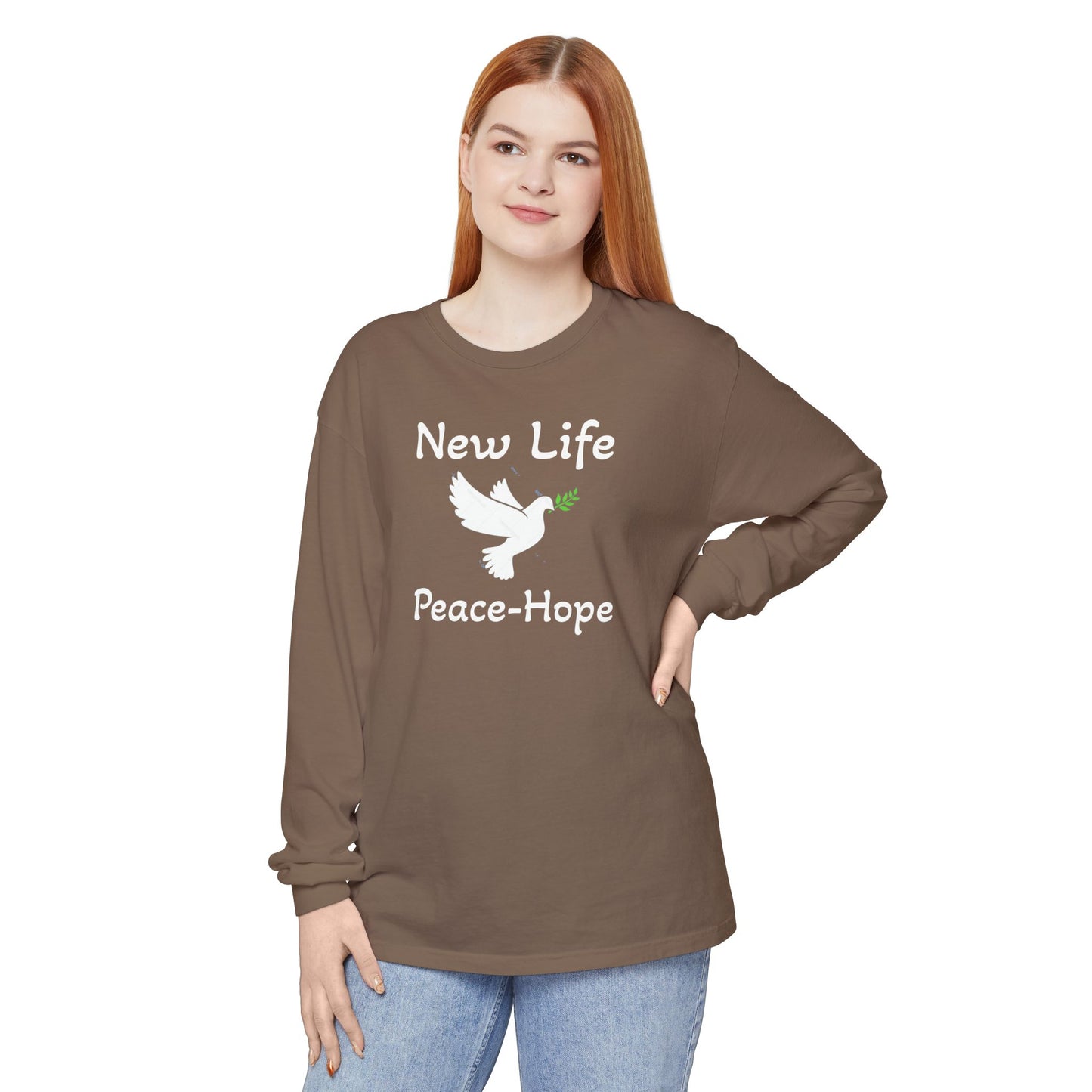 New Life-Peace Hope-Dove with Olive Branch Long Sleeve T-Shirt