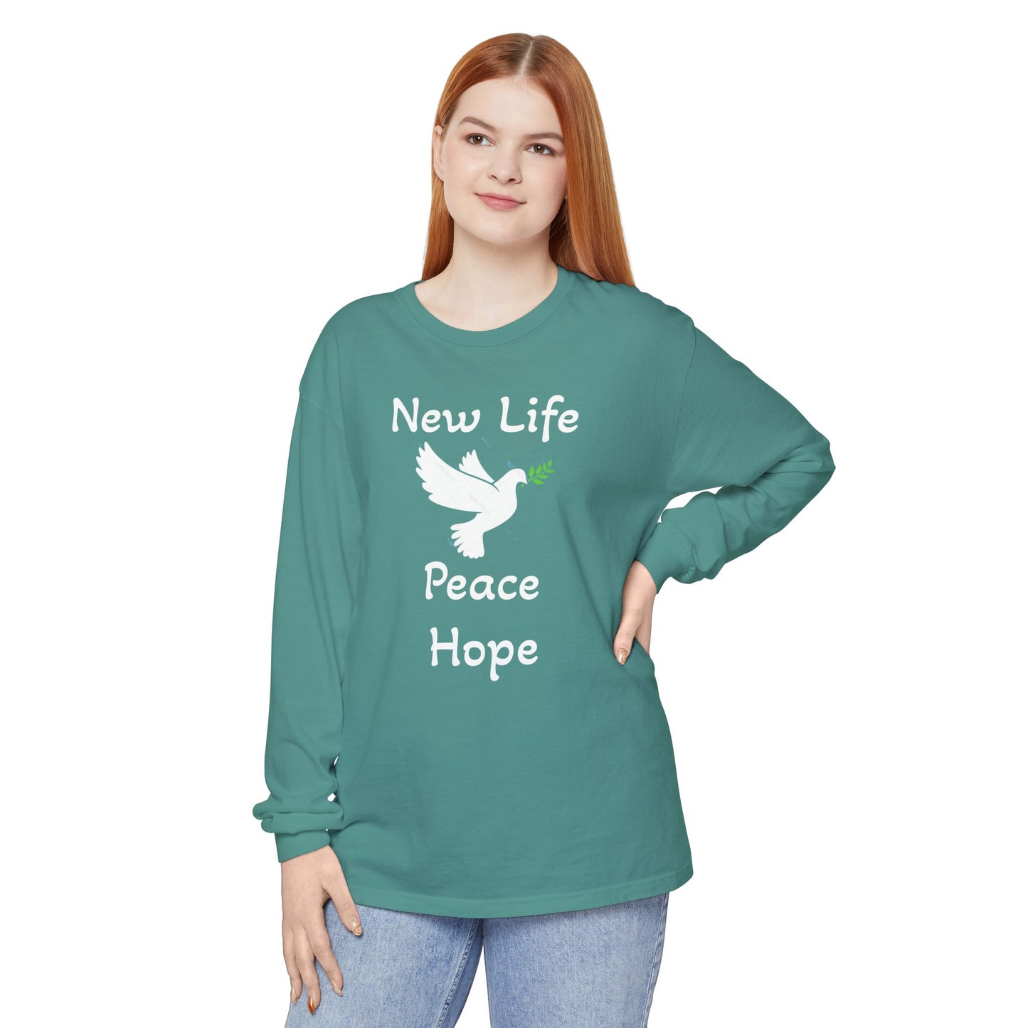 New Life-Peace Hope-Dove with Olive Branch Long Sleeve T-Shirt