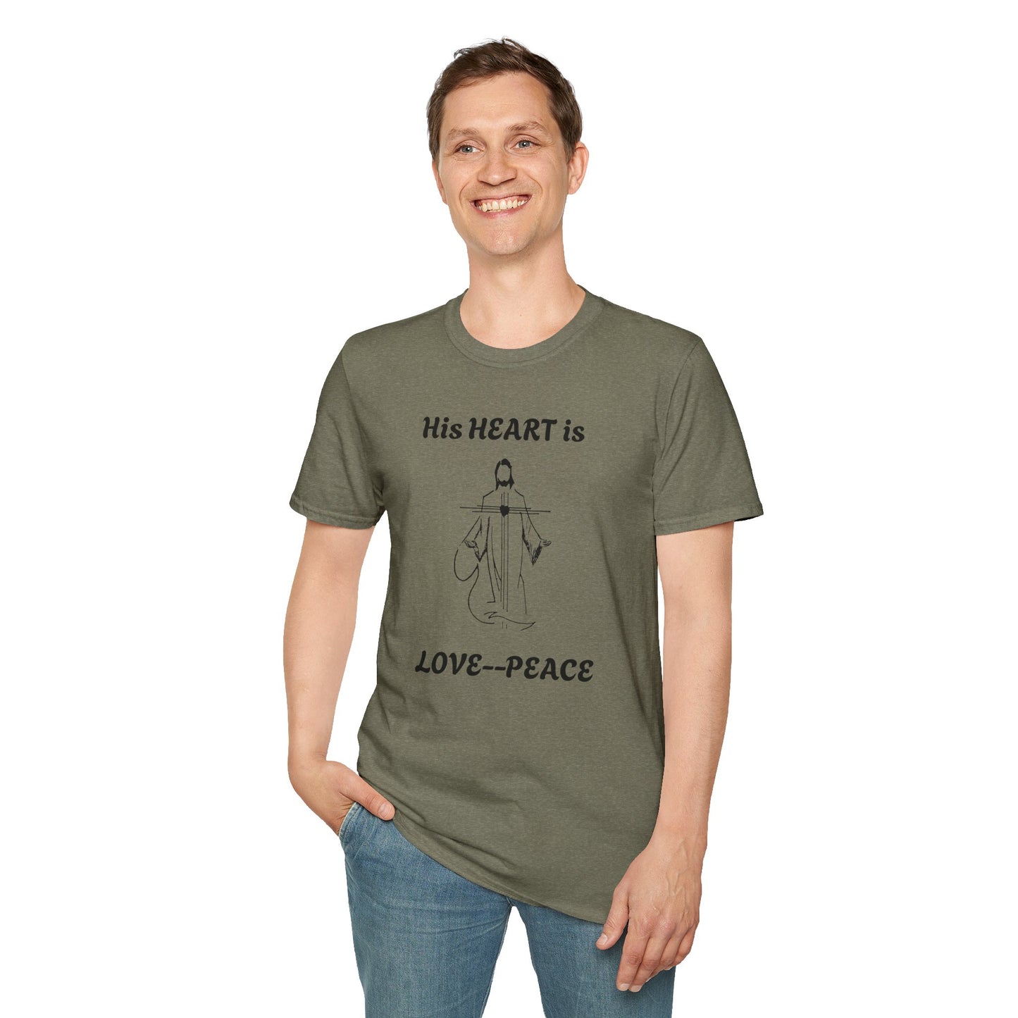 His Heart is Love-Peace Graphic T-Shirt, Unisex Spiritual Tee, Positive Vibe Shirt, Casual Gift for Friends and Family, Unique Faith Apparel