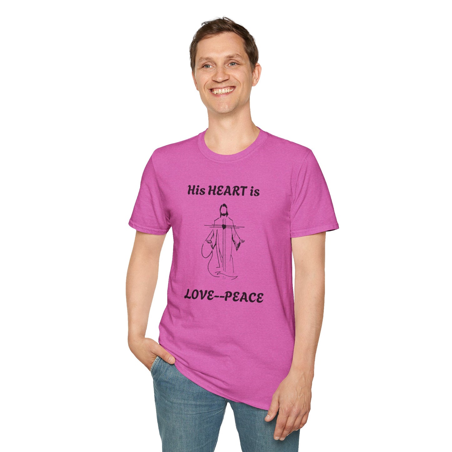 His Heart is Love-Peace Graphic T-Shirt, Unisex Spiritual Tee, Positive Vibe Shirt, Casual Gift for Friends and Family, Unique Faith Apparel