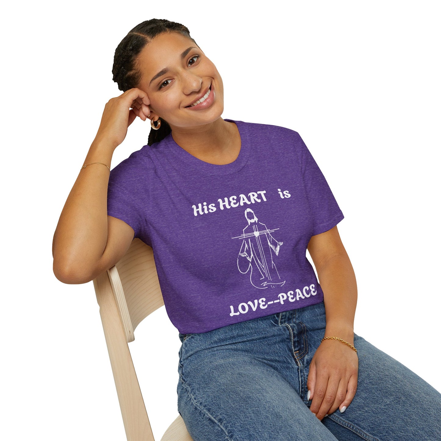 Christian Graphic Jesus  "His Heart is Love Peace" T-shirt