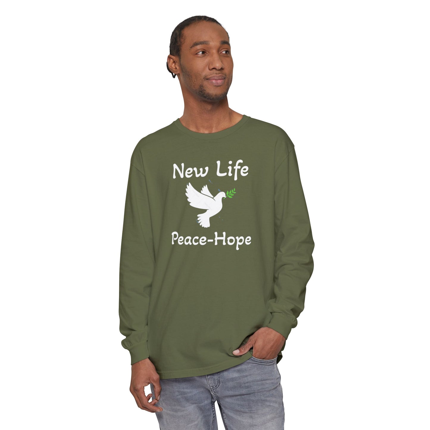 New Life-Peace Hope-Dove with Olive Branch Long Sleeve T-Shirt