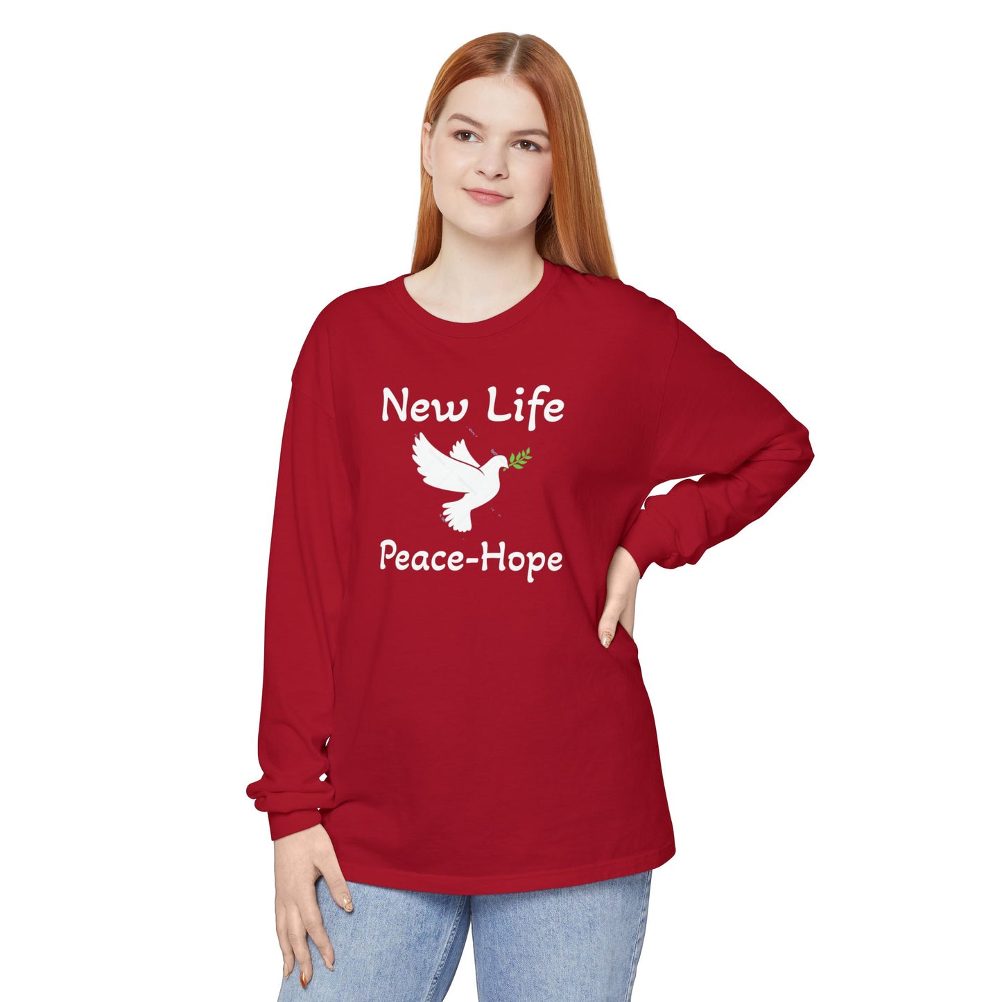New Life-Peace Hope-Dove with Olive Branch Long Sleeve T-Shirt