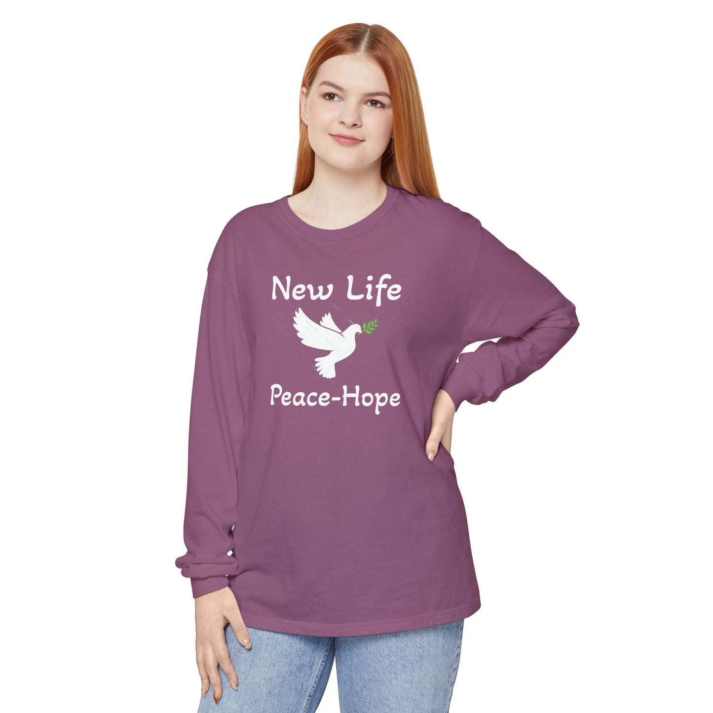 New Life-Peace Hope-Dove with Olive Branch Long Sleeve T-Shirt