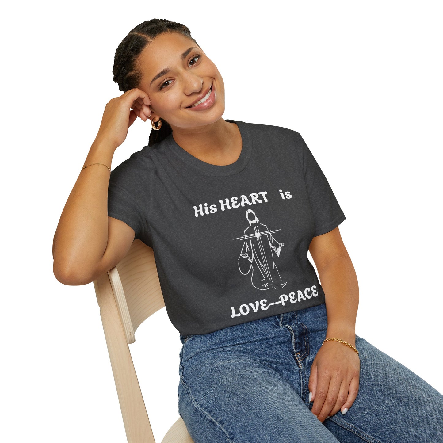 Christian Graphic Jesus  "His Heart is Love Peace" T-shirt